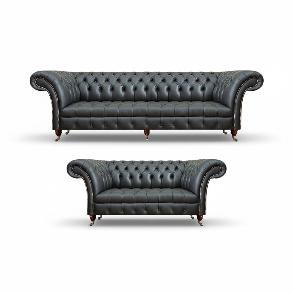 Komplett Leder 2x Sofas Chesterfield PolstermÃ¶bel Leder Set Neu Einrichtung