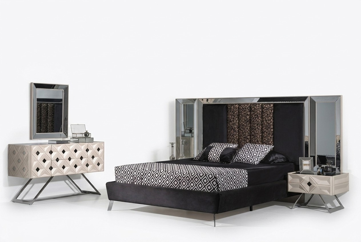 Komplett MÃ¶bel Moderne Schlafzimmer Bett 2x Nachttische Schminktisch mit Spiegel