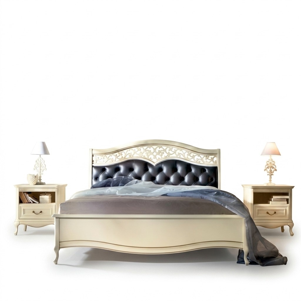 Komplett Schlafzimmer Bett + 2x Nachttische Klassisches HolzmÃ¶bel Chesterfield