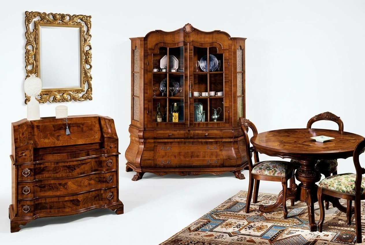 Komplett Set Esstisch 3 StÃ¼hle Esszimmer Set Vitrine Kommode 6tlg. Set Barock