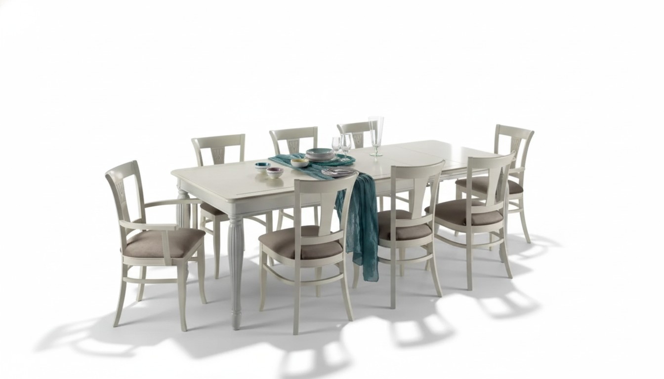 Komplett Set Esstisch 8x StÃ¼hle Luxus Esszimmer Garnitur WeiÃ Italien