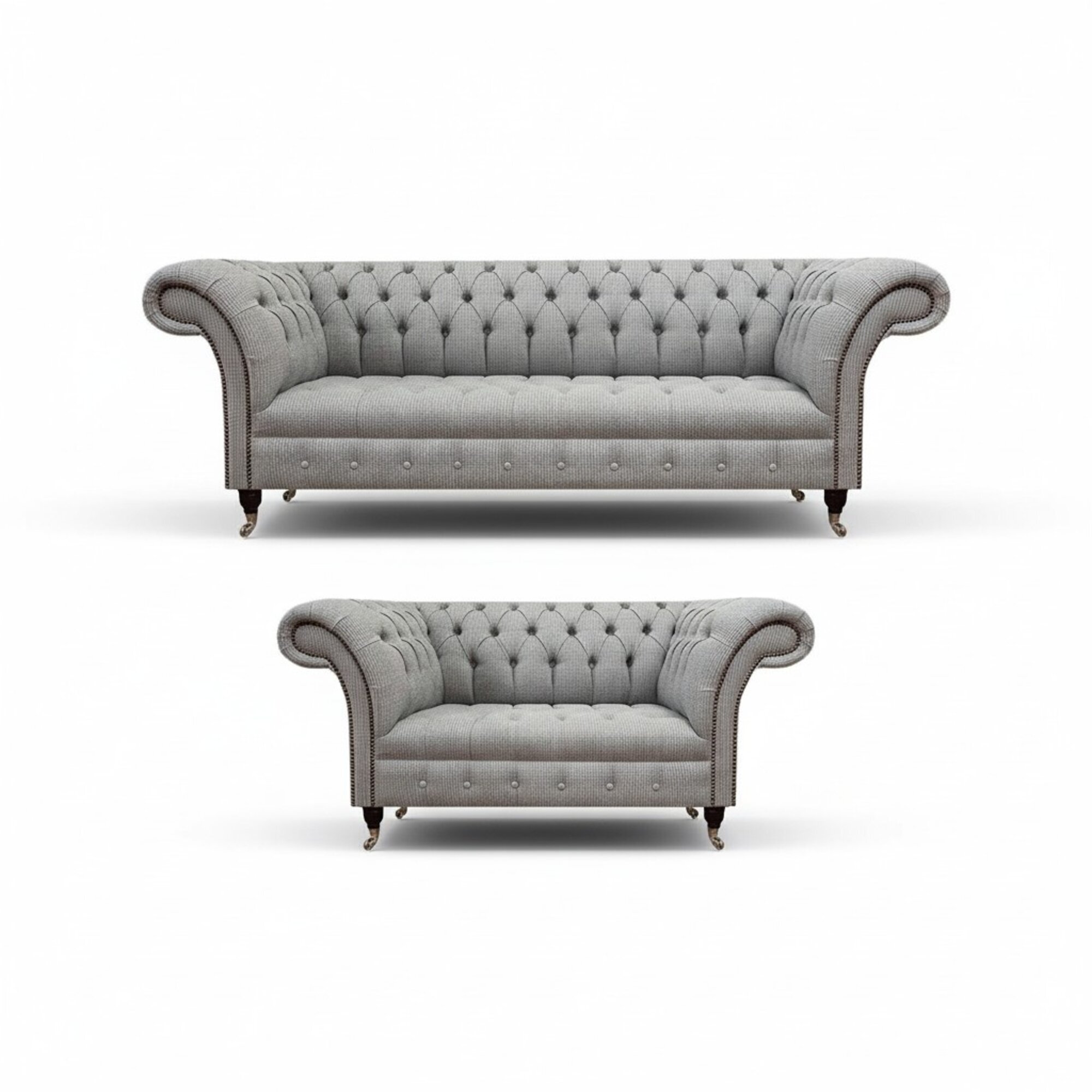 Komplett Sofagarnitur Chesterfield Grau 2tlg Luxus 2x Sofas Wohnzimmer