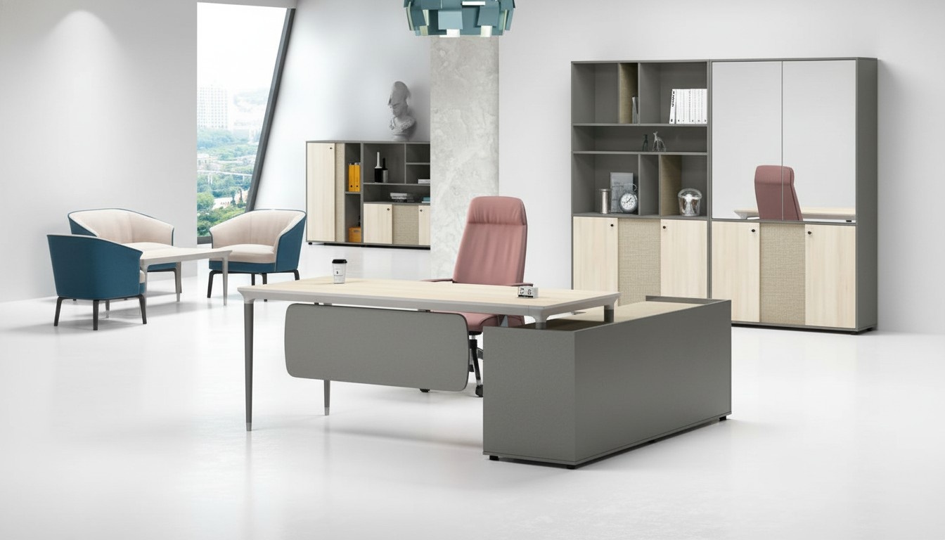 KomplettbÃ¼ro ArbeitszimmermÃ¶bel Arbeitstisch BÃ¼roschrank Grau Holz Set