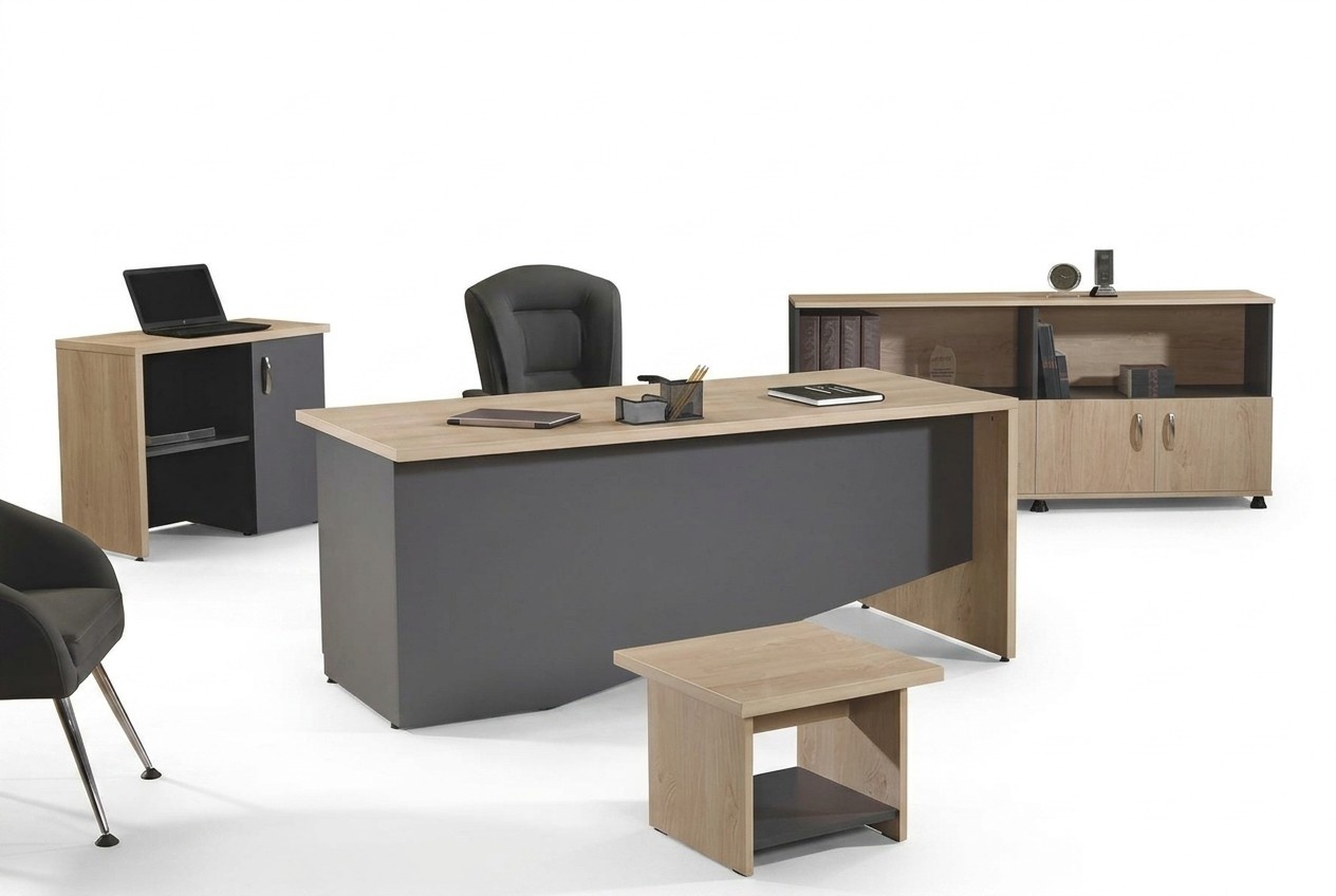 KomplettbÃ¼ro BÃ¼romÃ¶bel Schreibtisch BÃ¼ro BÃ¼rotisch Set 4tlg Holz Grau