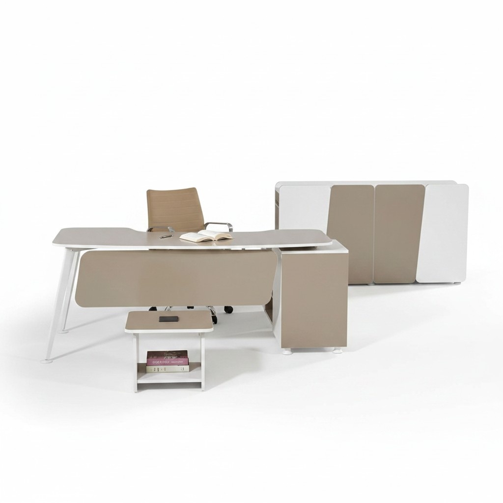 KomplettbÃ¼ro BÃ¼romÃ¶bel Schreibtisch BÃ¼ro BÃ¼rotisch Set 3tlg Holz Beige