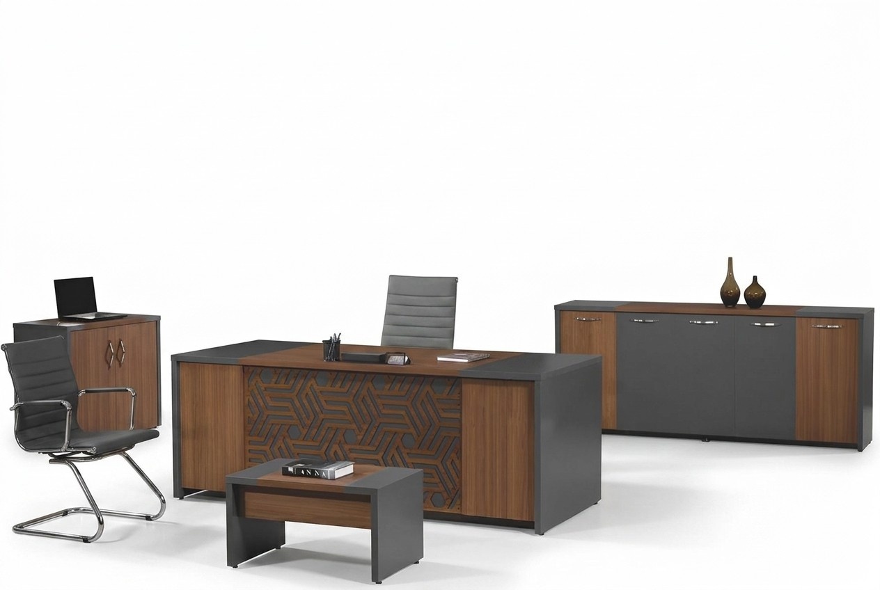 KomplettbÃ¼ro BÃ¼rotisch BÃ¼romÃ¶bel Schreibtisch Set 4tlg Holz Braun BÃ¼ro