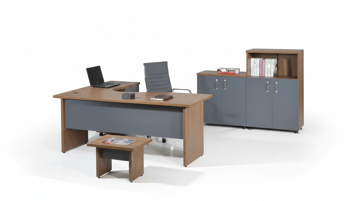 KomplettbÃ¼ro EckbÃ¼rotisch BÃ¼romÃ¶bel 4tlg Holz Set Grau ComputermÃ¶bel