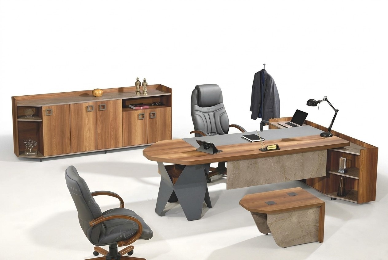 Komplette BÃ¼ro Schreibtisch BÃ¼rotisch Set 4tlg Holz Braun Kommode GroÃ