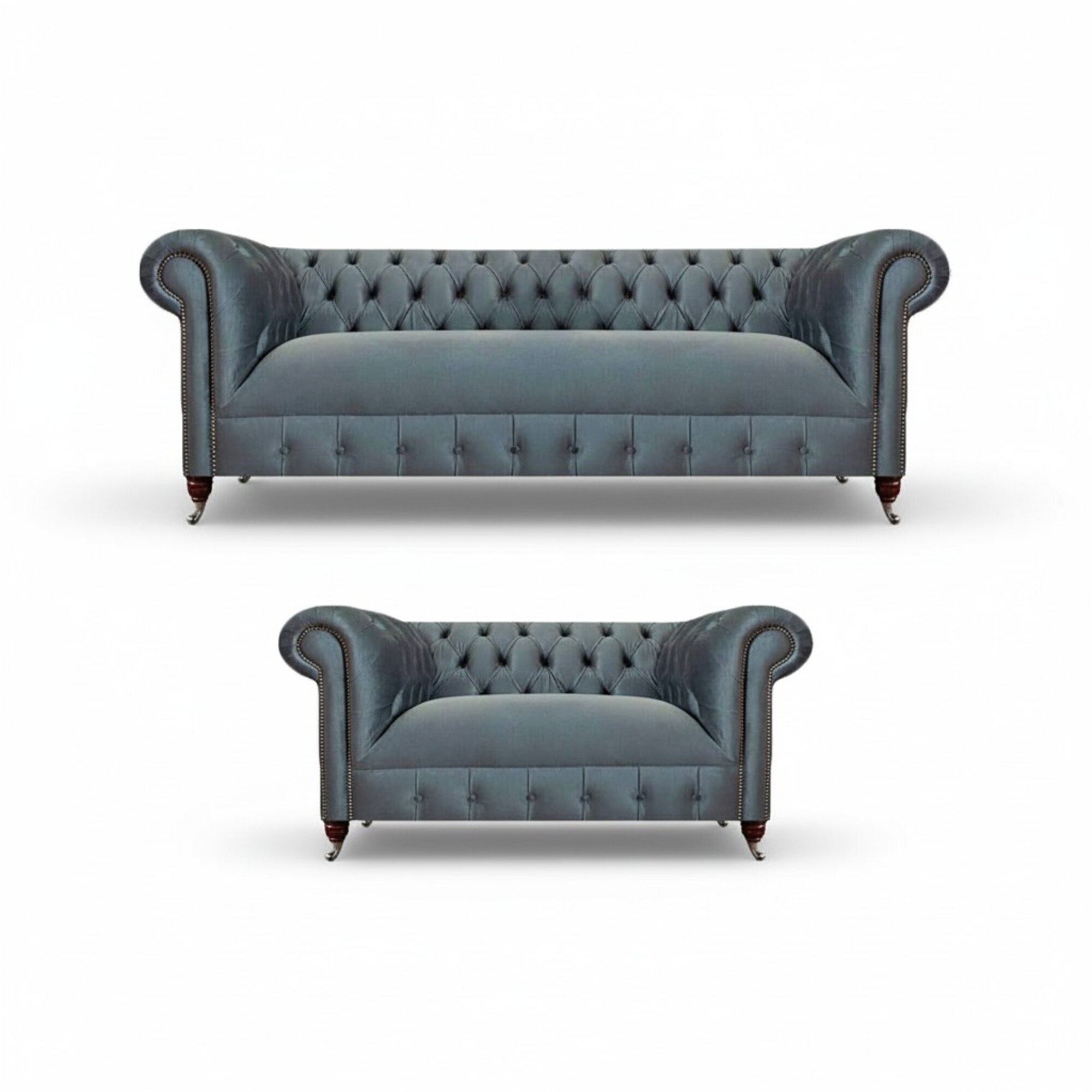 Komplette Chesterfield Hellgraue Garnitur Wohnzimmer Designer Couchen