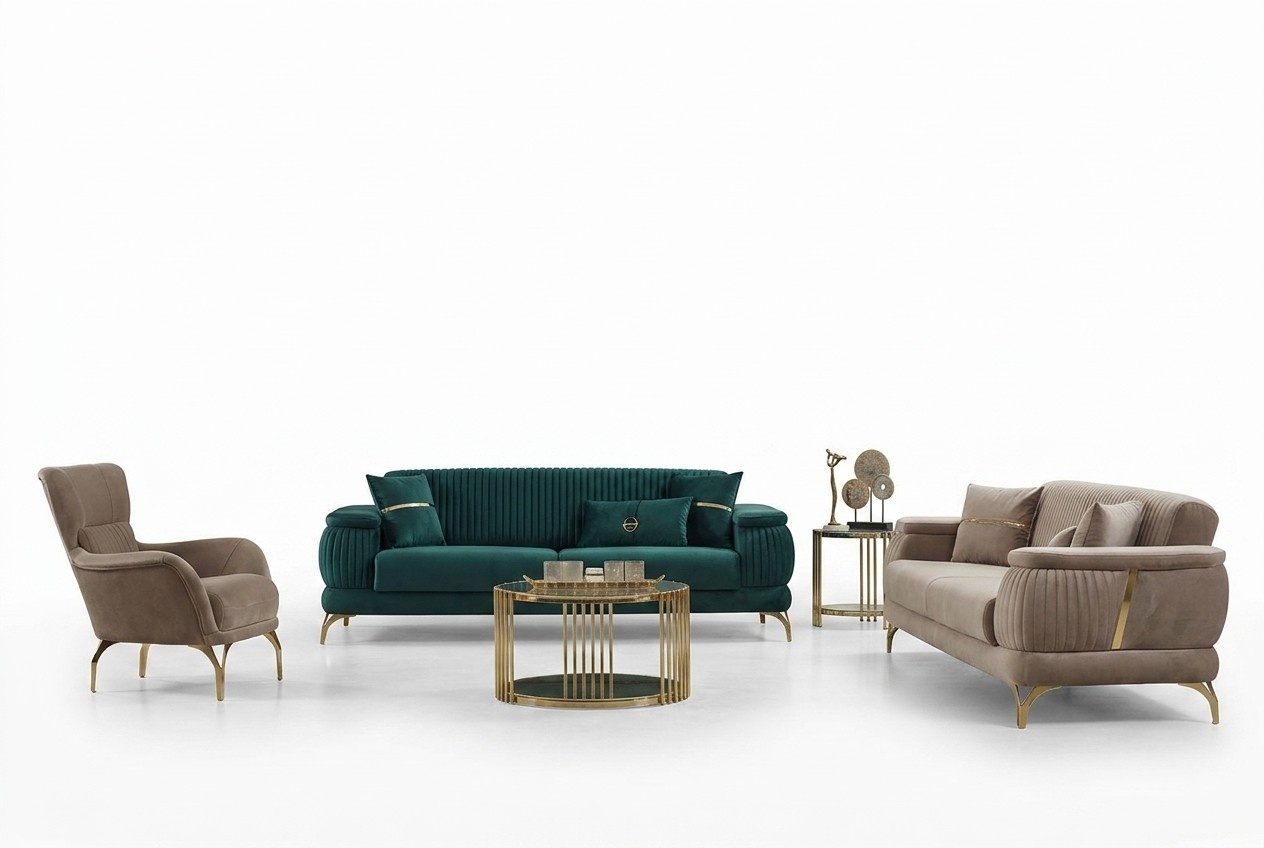 Komplette Couchgarnitur Dreisitzer Stoffsofa Sessel 3tlg Mehrfarbig