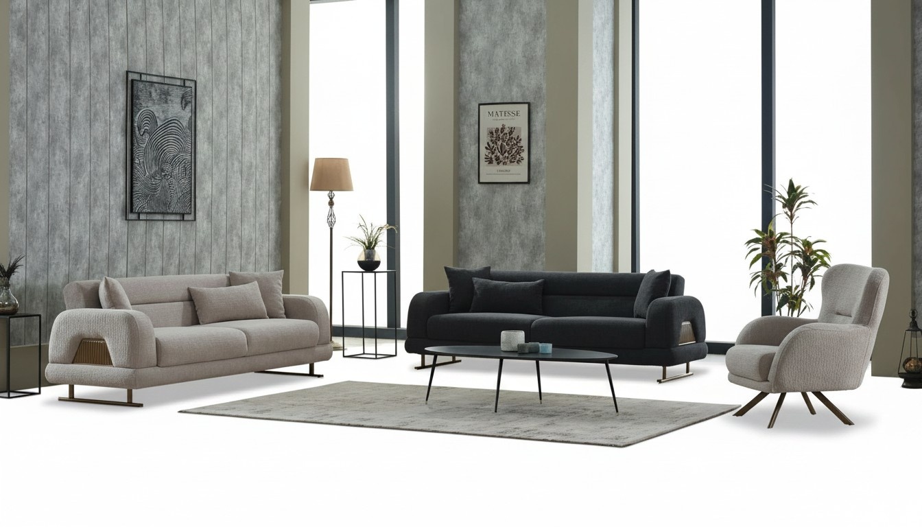 Komplette Couchgarnitur Polstersofa Sofa Stoff Sessel 3tlg Beige Luxus