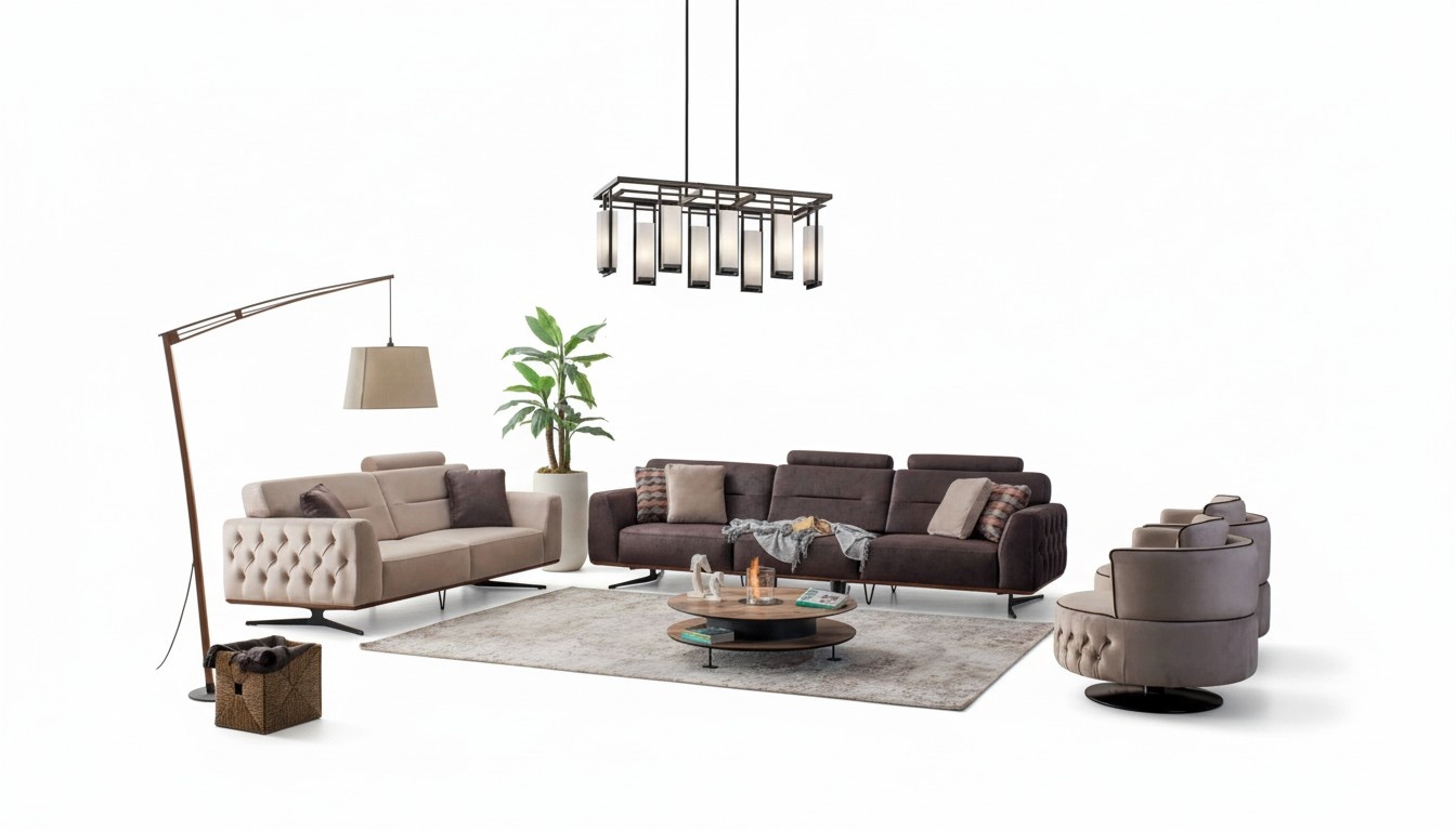 Komplette Couchgarnitur Sofagarnitur Sofa Kunstleder Braun Beige 4tlg