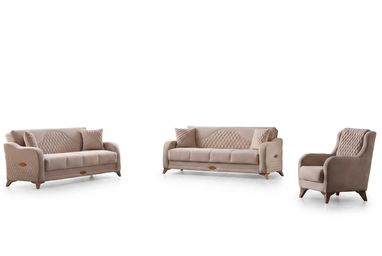 Komplette Couchgarnitur Stoffsofa Polstersofa Beige Set Couchen Sessel