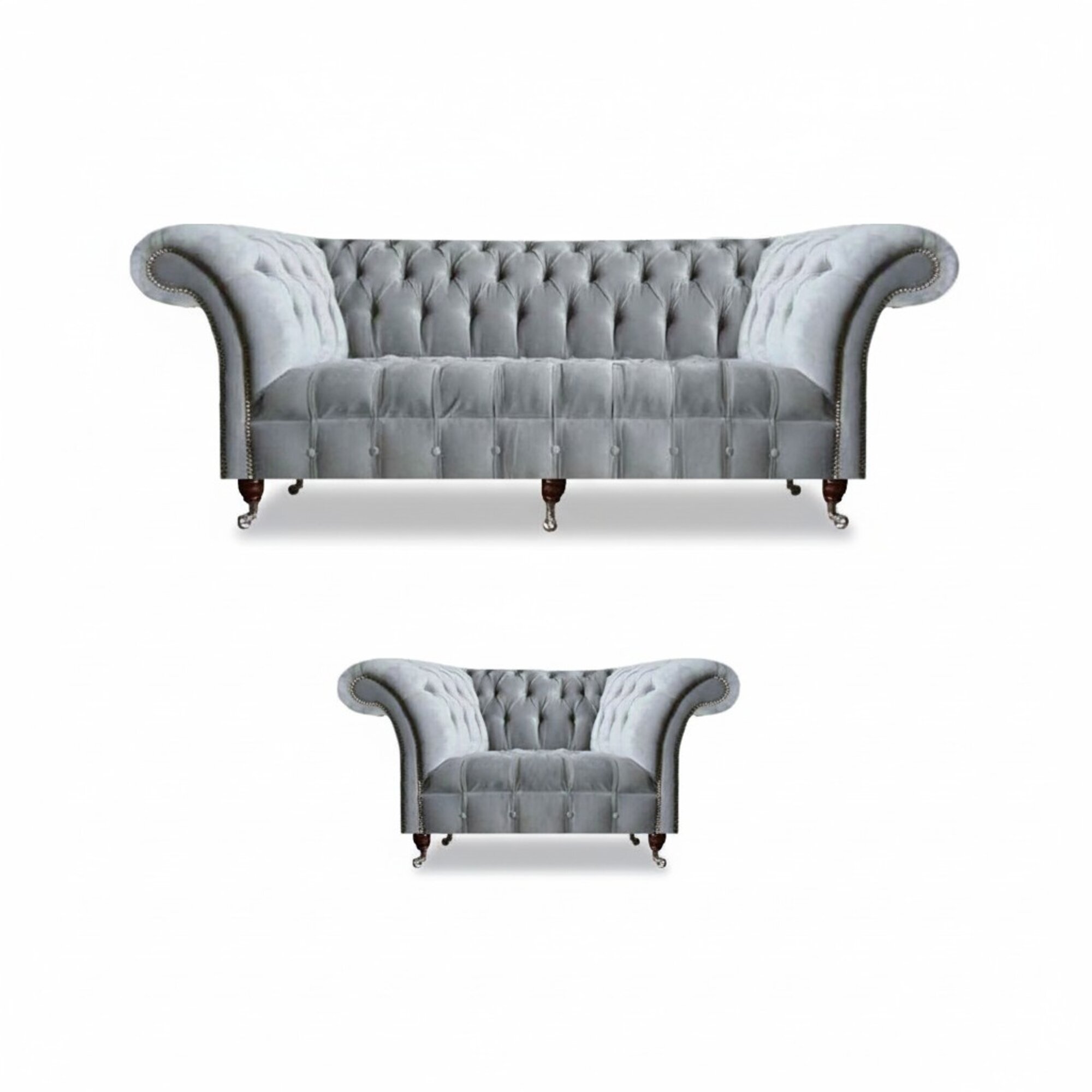 Komplette Graue Chesterfield SitzmÃ¶bel Edler Lenhsessel 3-Sitzer Couch
