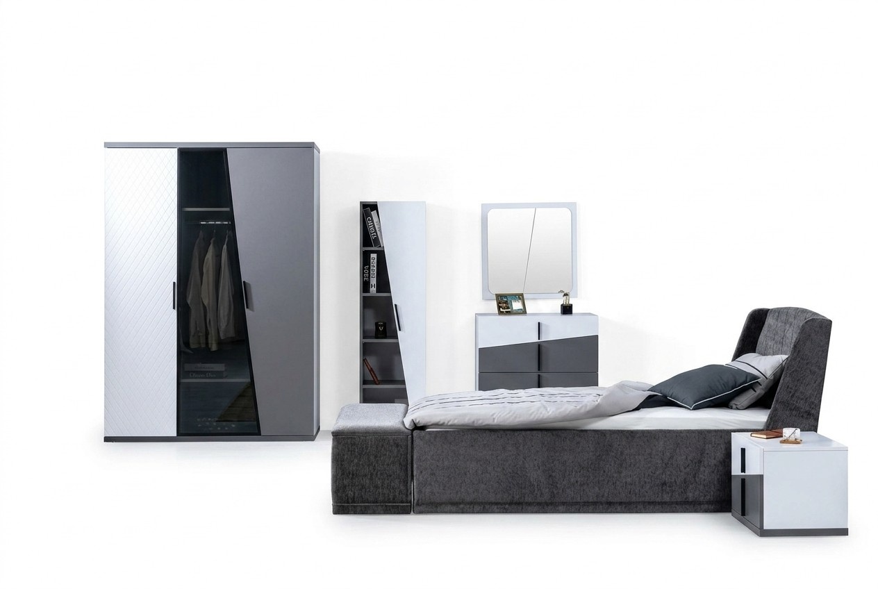 Komplette Graue Kinderzimmer Garnitur Designer Schrank Kommode 6tlg Set