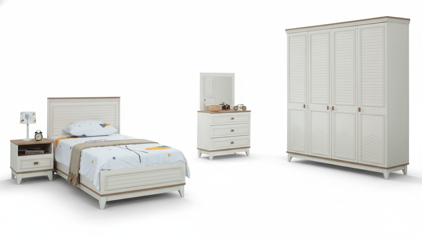 Komplette Jugenbett KindermÃ¶bel Kinderbett WeiÃ Holz Set 5tlg Kommode