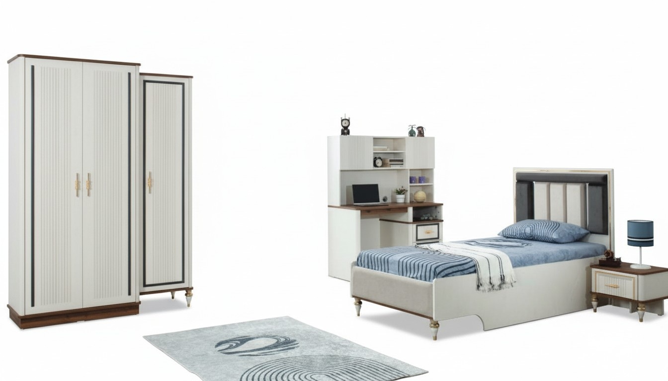 Komplette Jugenbett KindermÃ¶bel Kinderbett WeiÃ Holz Set 4tlg Modern