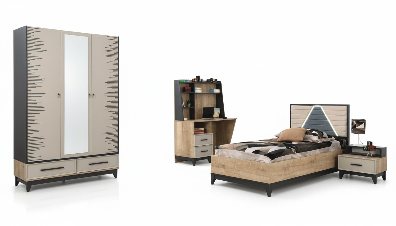 Komplette KindermÃ¶bel Jugenbett Bett Holz Set 4tlg Kinderzimmer Braun