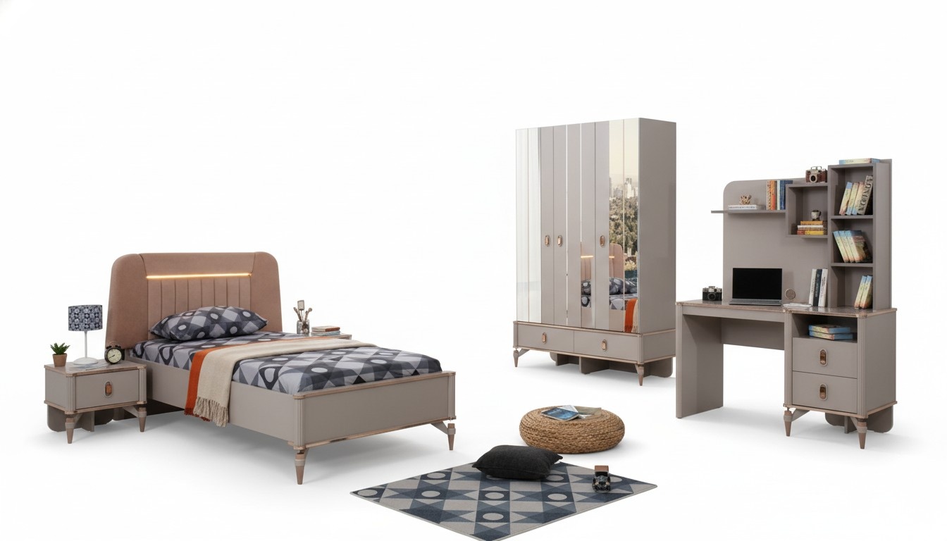Komplette KindermÃ¶bel MÃ¤dchen Bett Holz Set 4tlg Kinderzimmer Beige