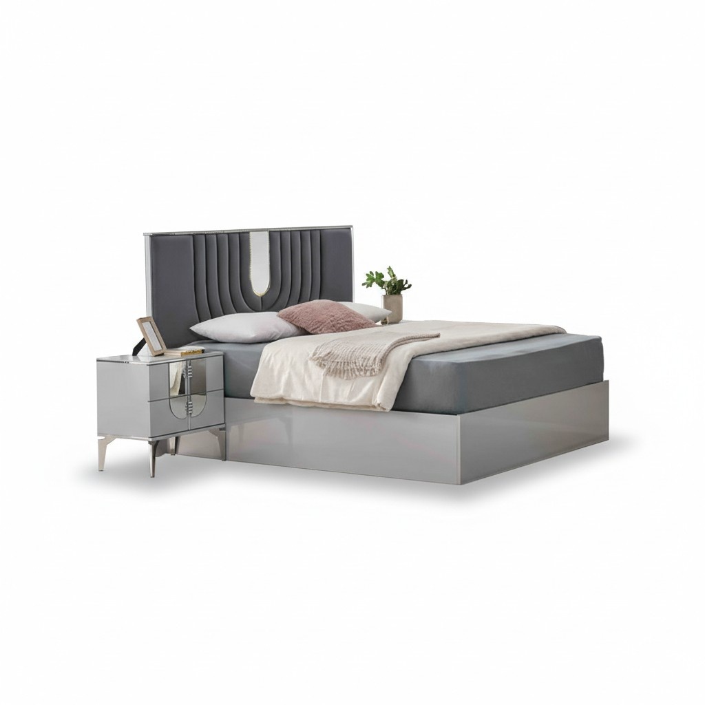 Komplette SchlafzimmermÃ¶bel Doppelbett Nachttische Grau Design 3tlg