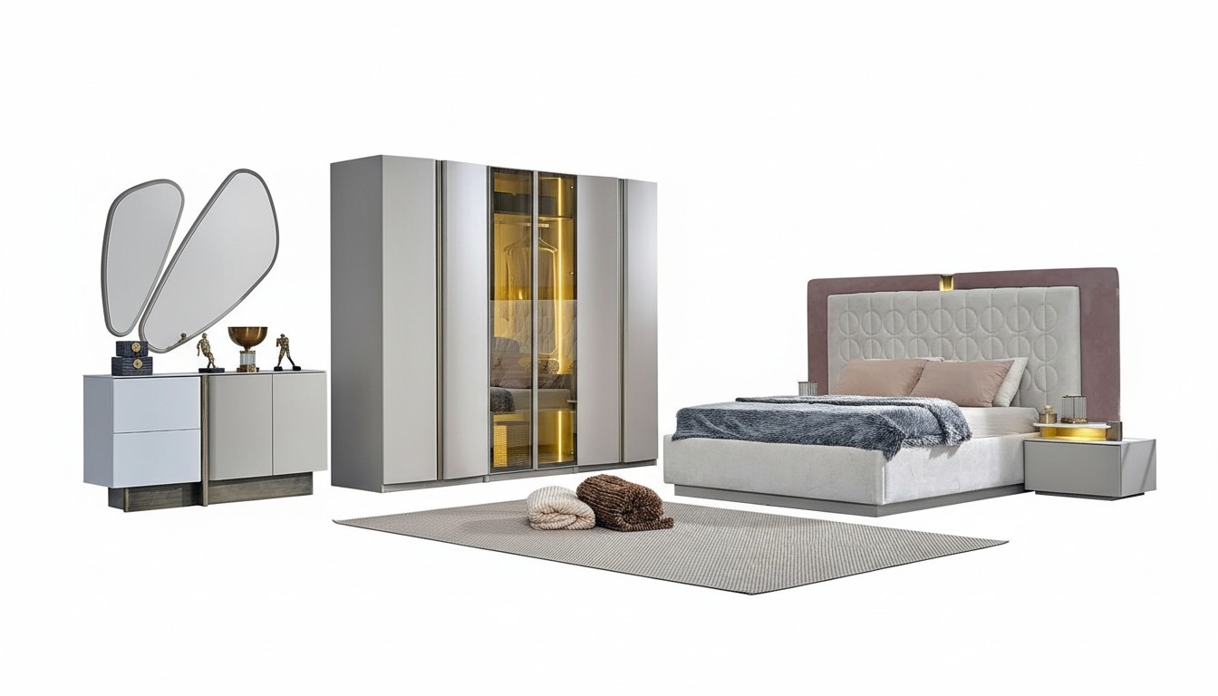 Komplette SchlafzimmermÃ¶bel Doppelbett Bett WeiÃ Luxus Set 7tlg Holz