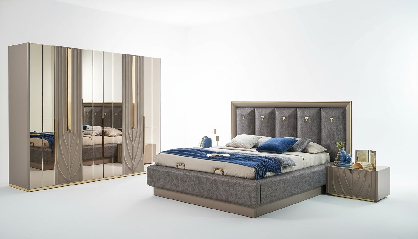 Komplette SchlafzimmermÃ¶bel Doppelbett Bett Braun Set 4tlg Nachttische