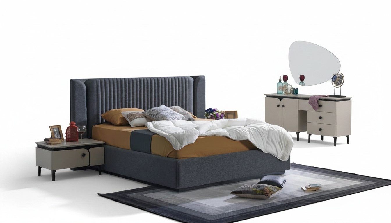 Komplettes Schlafzimmer 2x Nachttische Set Bett Kommode Sets Schlaf 4tlg