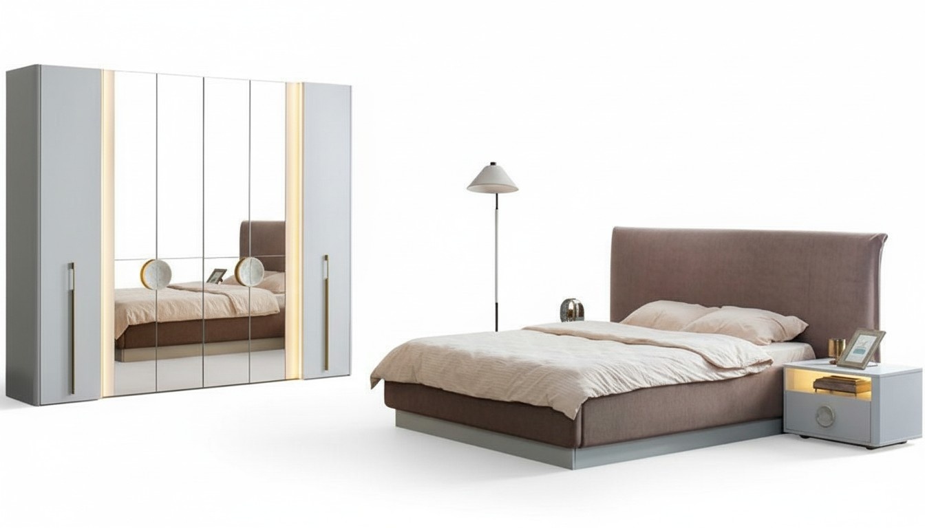 Komplettes Schlafzimmer MÃ¶bel Ehebett Bett Kleiderschrank Nachttisch 2x Set 4tlg