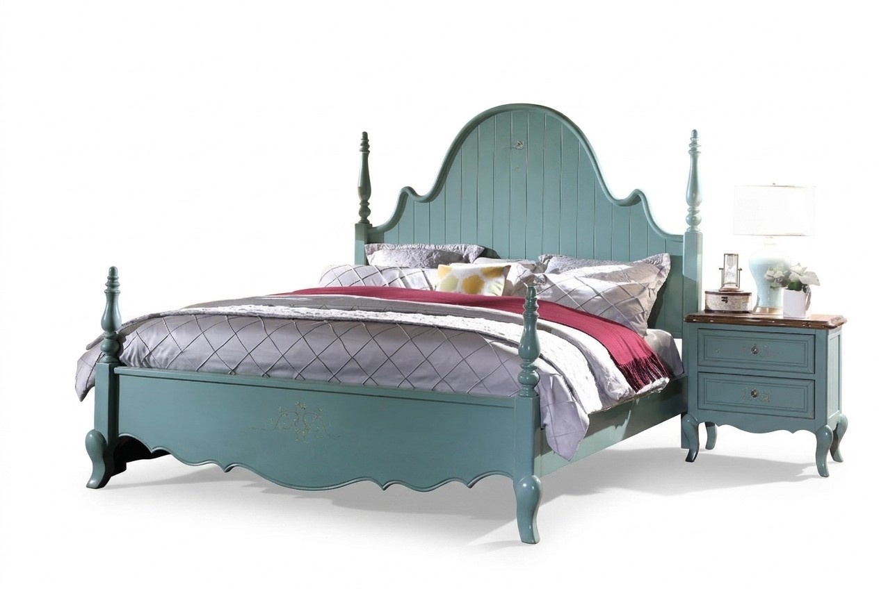 Landhaus Schlafzimmer Blau Bett Holz Klassische MÃ¶bel Betten 180x200cm Set Neu