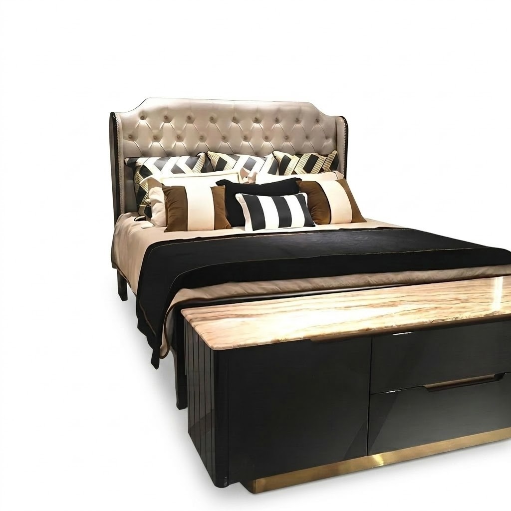 Leder Bett Polster Design Luxus Doppel Hotel Holz Betten Schlaf Zimmer