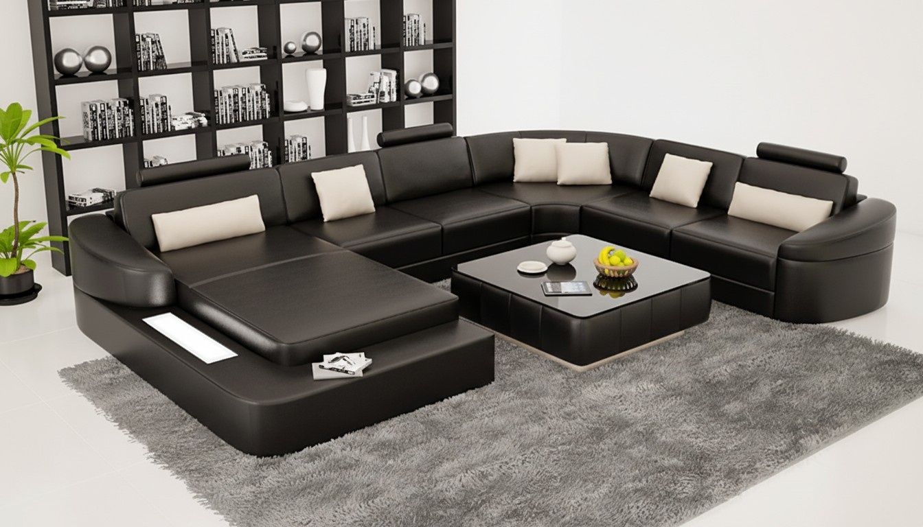 Leder Modern Couch Wohnlandschaft Ledersofa Sofagarnitur MÃ¶bel Sofa U-Form Neu