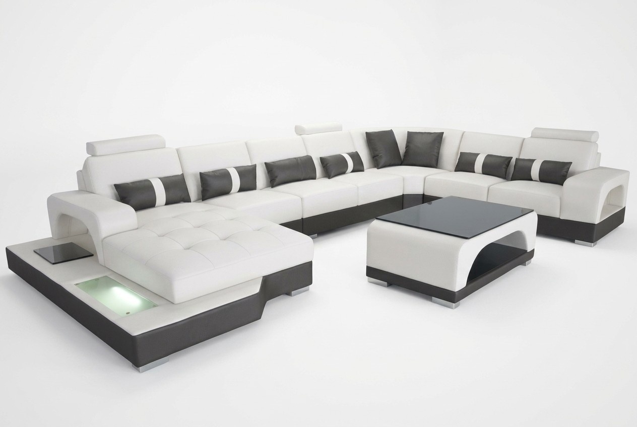 Leder Sofa mit USB Moderne Sitz Couch Polster Design Eck Couchen Wohnlandschaft