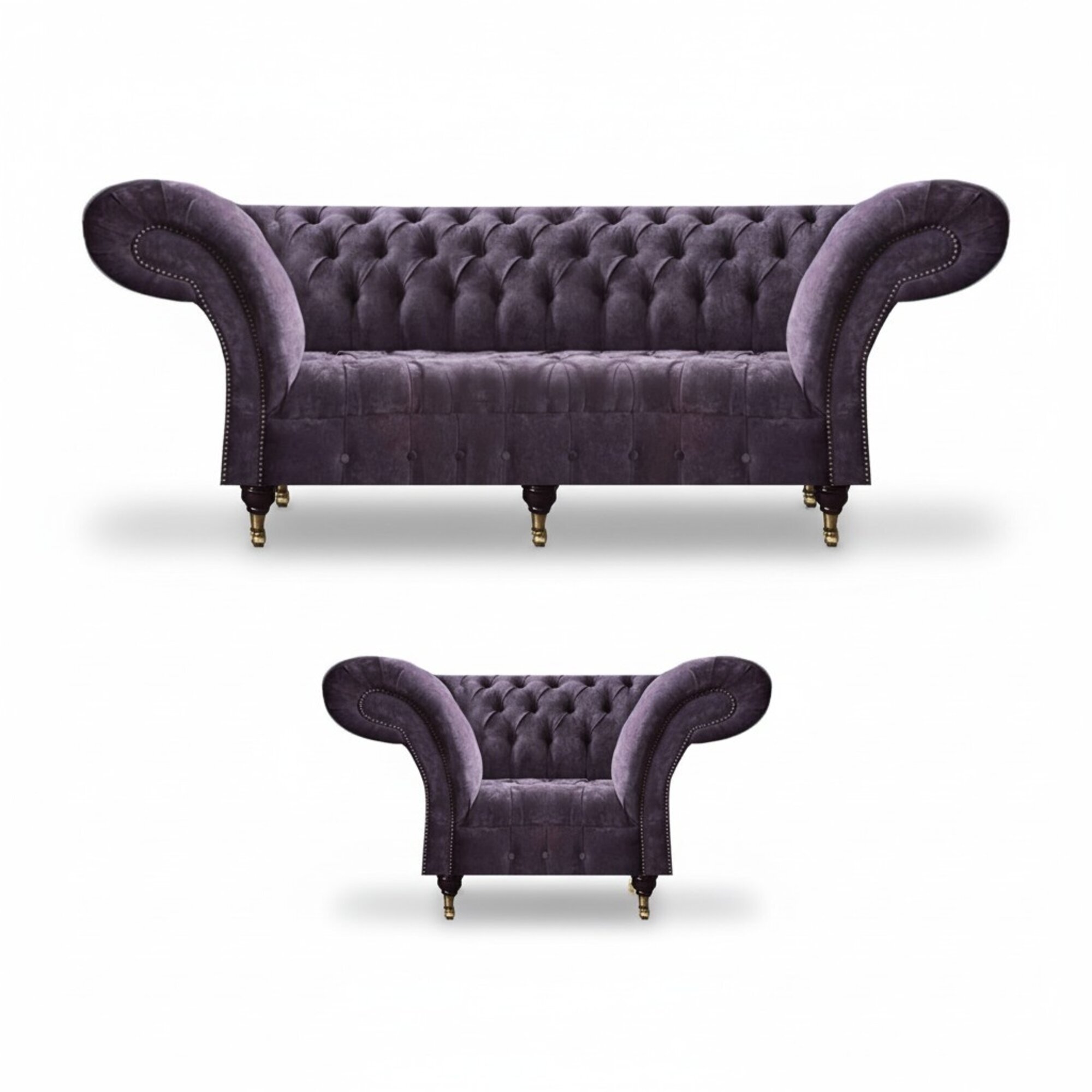 Lila Chesterfield Wohnzimmer Stoffcouchen Polster MÃ¶bel 2tlg Luxus Set