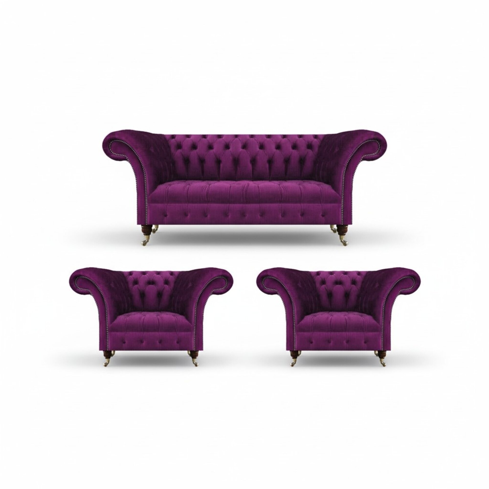 Lila Sofa Set 3tlg Chesterfield Wohnzimmer Luxus Textil MÃ¶bel Polstersofa