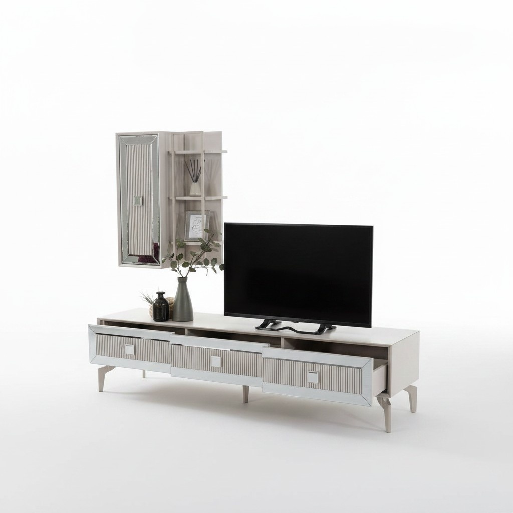 Lowboard Sideboard TV StÃ¤nder Schrank RTV Wohnzimmer WeiÃ Holz Regale