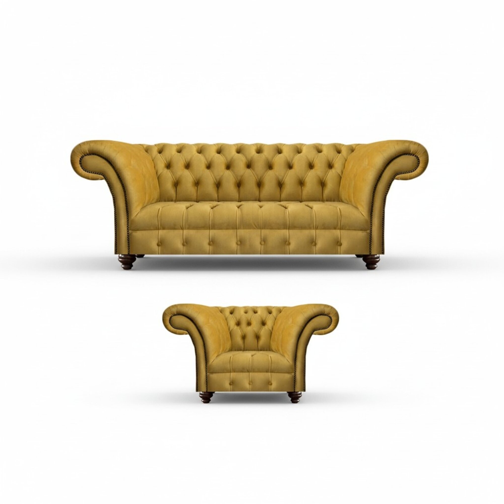 LuxuriÃ¶se Chesterfield Gelbe Couch Textil Sessel Moderner 3-Sitzer 2tlg