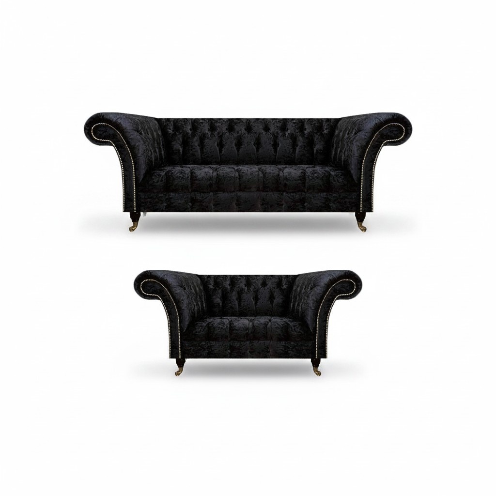 LuxuriÃ¶se Chesterfield Schwarze Textil Sitzgarnitur Wohnzimmer MÃ¶bel