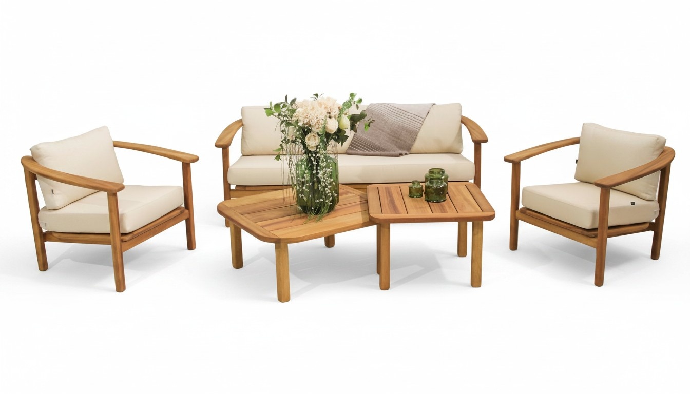 LuxuriÃ¶se GartenmÃ¶bel Set 3+1+1 Sitzer Stilvoller Holz Komplett 2x Couchtische