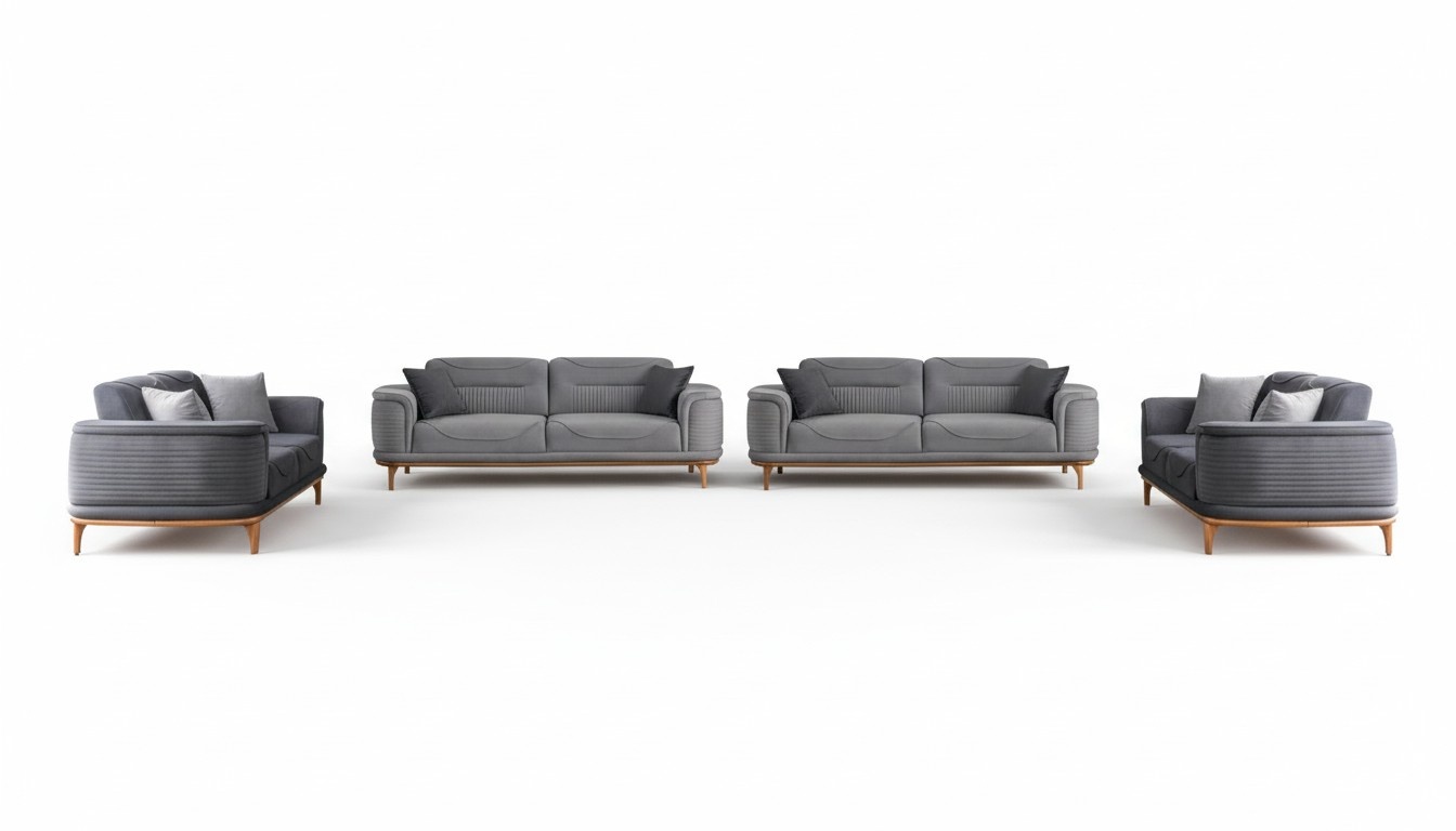 LuxuriÃ¶se Graue 4tlg Polstergarnitur: Dreisitzer-Sofa fÃ¼r Wohnyimmer