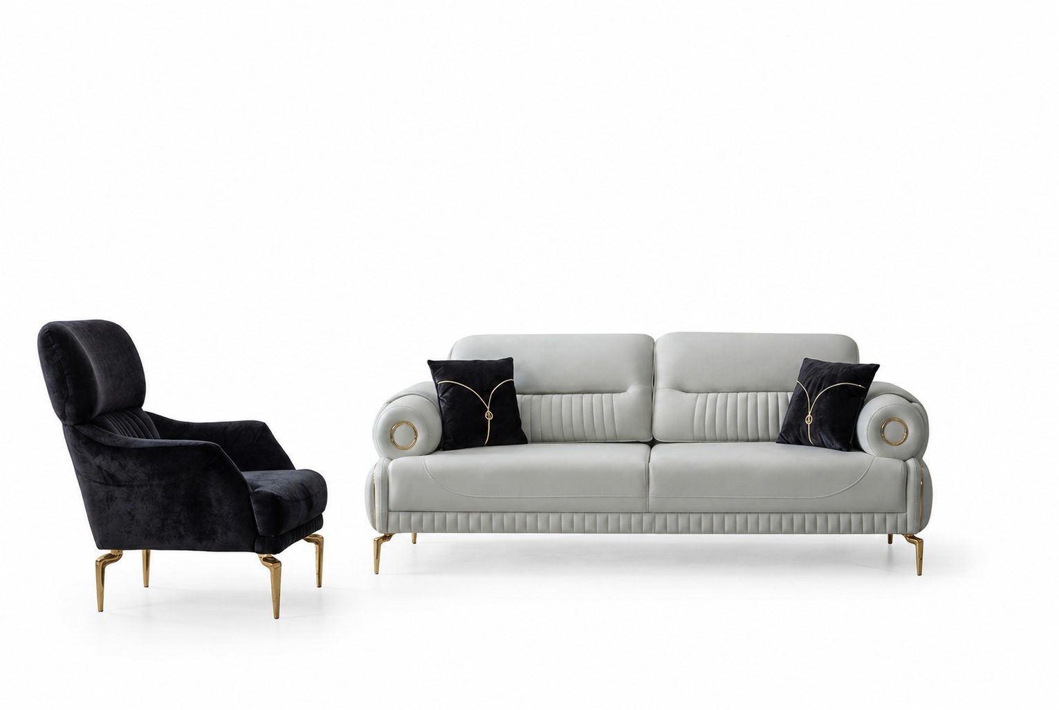 LuxuriÃ¶se Polster Sofagarnitur Designer Dreisitzer Edler Einsitzer 2tlg