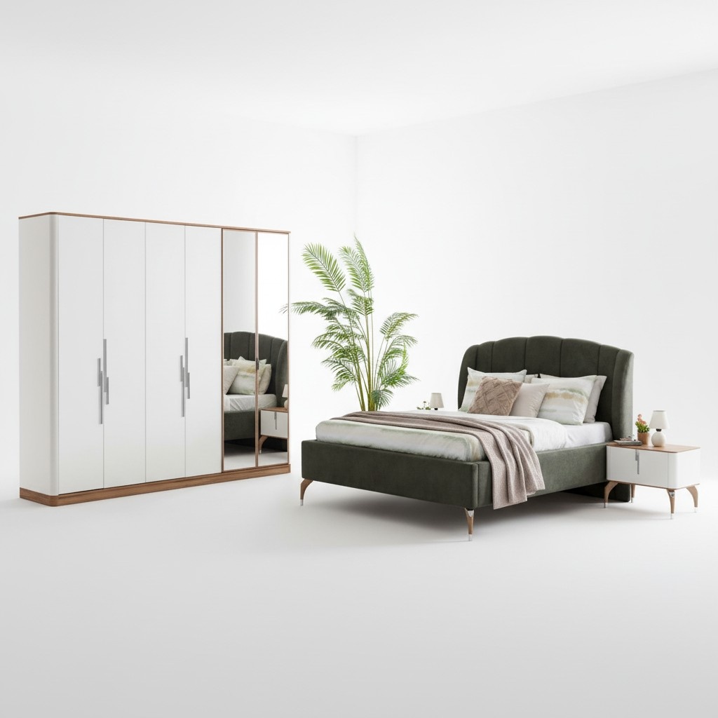 LuxuriÃ¶se Schlafzimmer Set Komplettes Bett 2x Nachttisch Modern 3tlg
