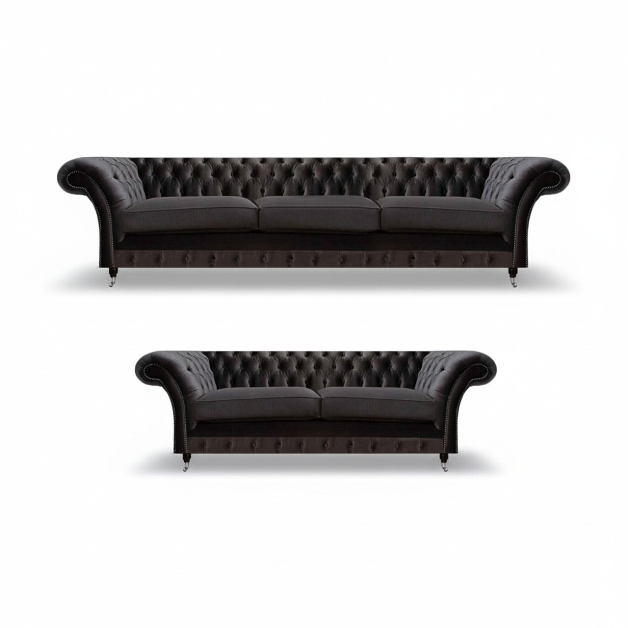 LuxuriÃ¶se Schwarze Chesterfield Garnitur Designer Textil Dreisitzer 2tlg