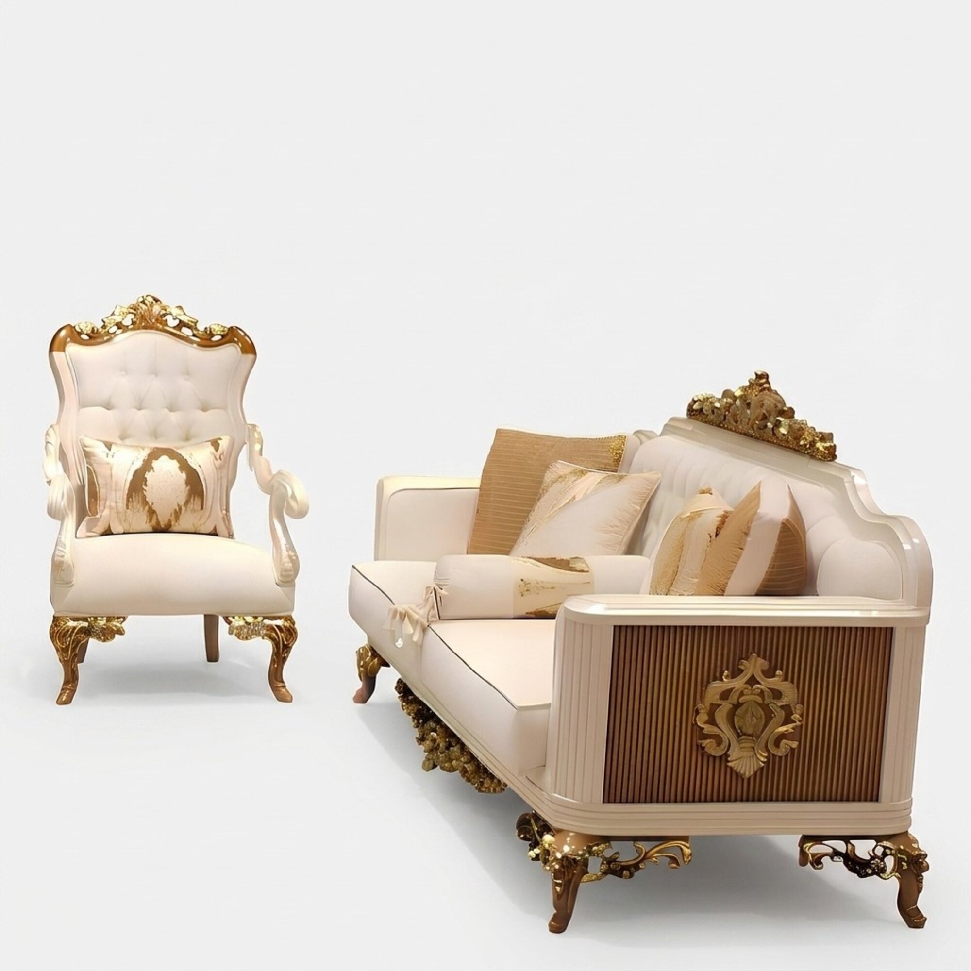LuxuriÃ¶se Wohnzimmer Garnitur Exquisiten 2 Sofas und Sessel Design MÃ¶bel