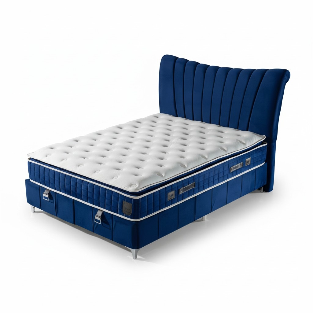 LuxuriÃ¶ses Boxspringbett in Blau Modernes Design fÃ¼r hÃ¶chsten Komfort und Stil