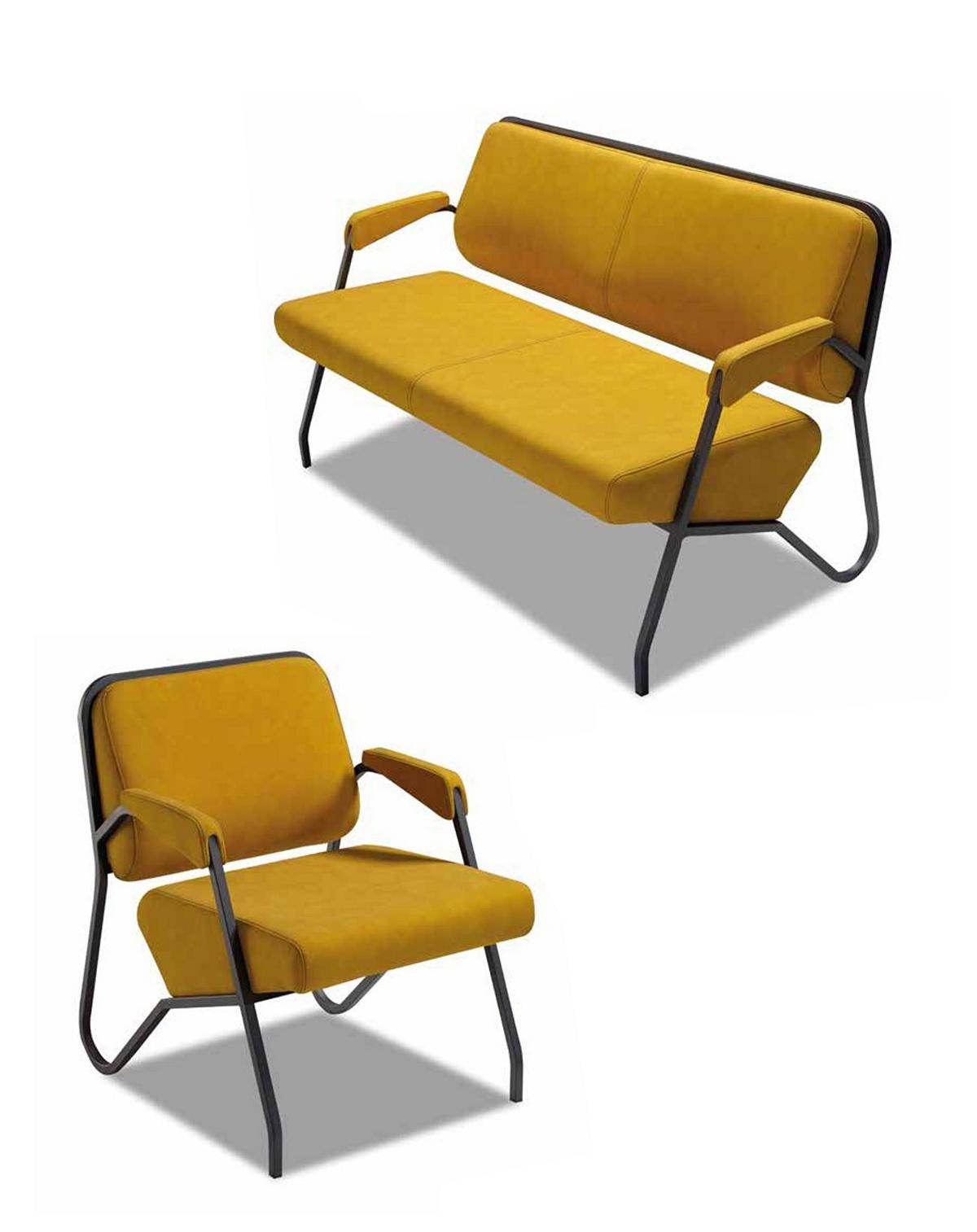 LuxuriÃ¶ses Gelbes Wohnzimmer Sitzset Designer 3-Sitzer Lehnsessel 2tlg