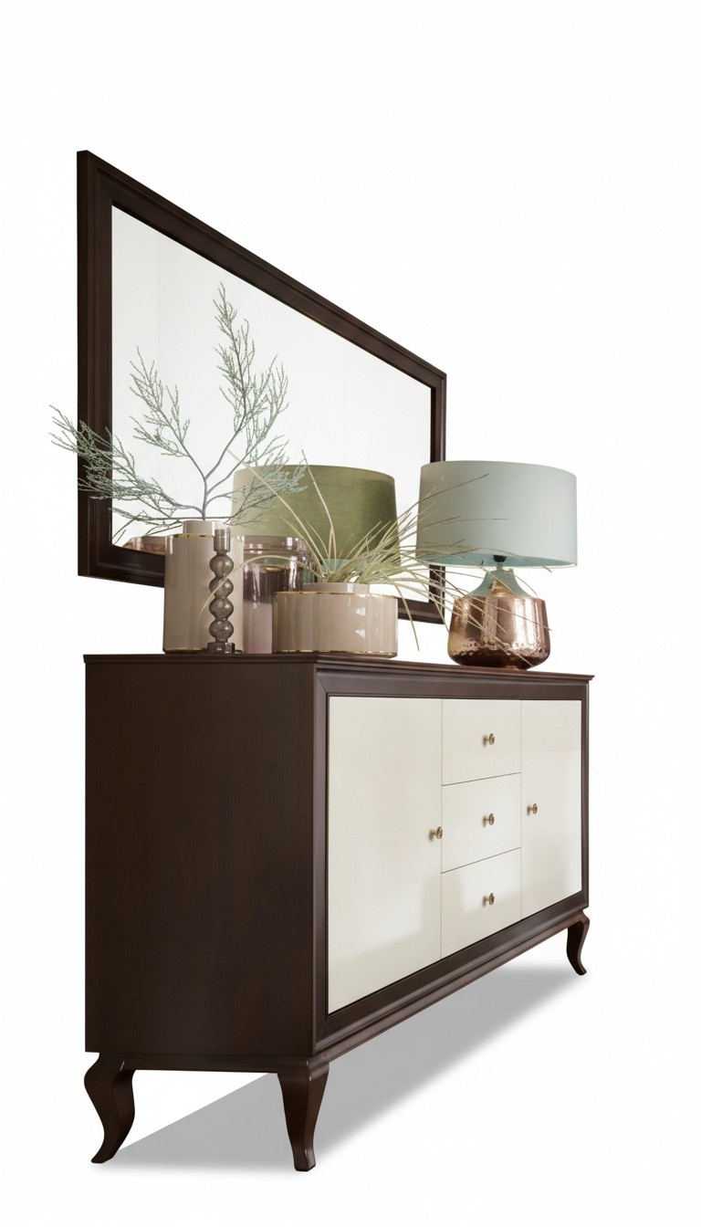 LuxuriÃ¶ses Set 2tlg Sideboard mit Spiegel Komplett Wohnzimmer HolzmÃ¶bel