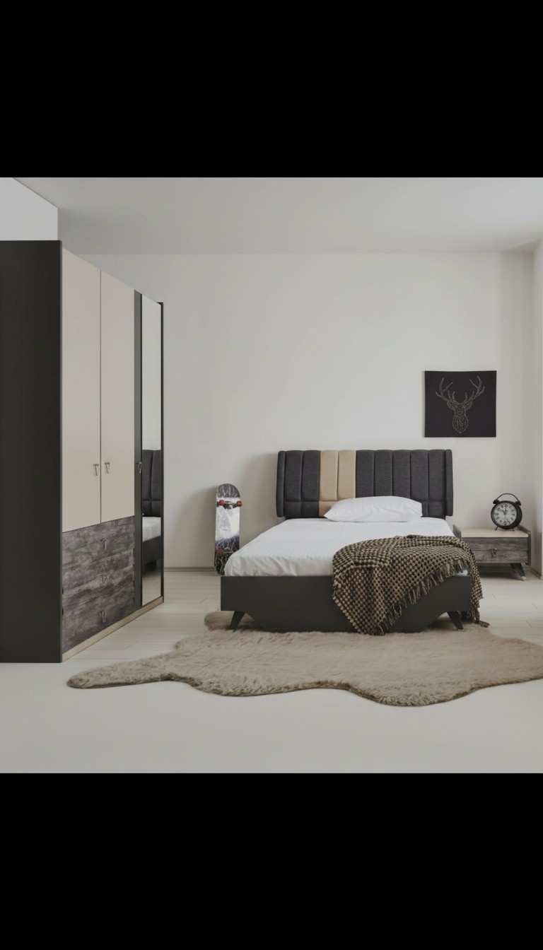 LuxuriÃ¶ses stilvolle Grau Schlafzimmerset Modern Bett Nachttisch neu