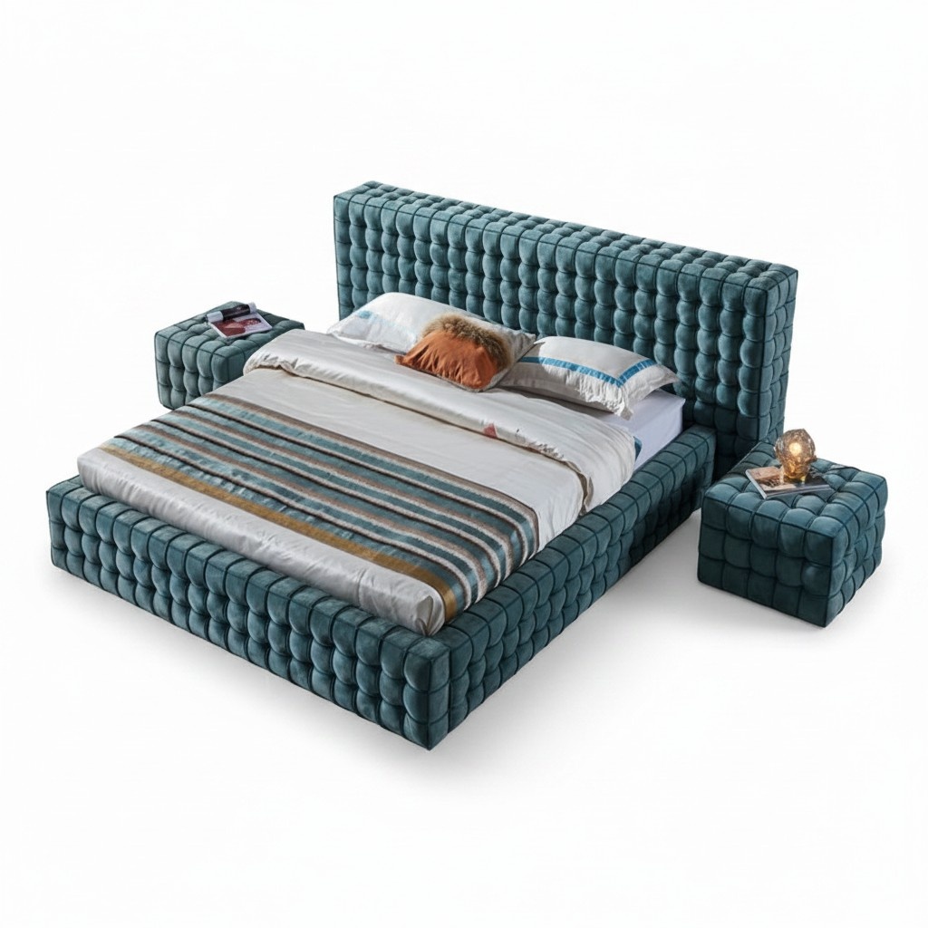 LuxuriÃ¶ses TÃ¼rkis Schlafzimmer Bett Designer Doppelbett Holzgestell Neu
