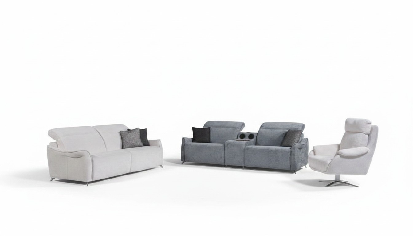 LuxuriÃ¶ses Wohnzimmer Set 2x 3 Sitzer Sofas mit Musiksystem und Sessel