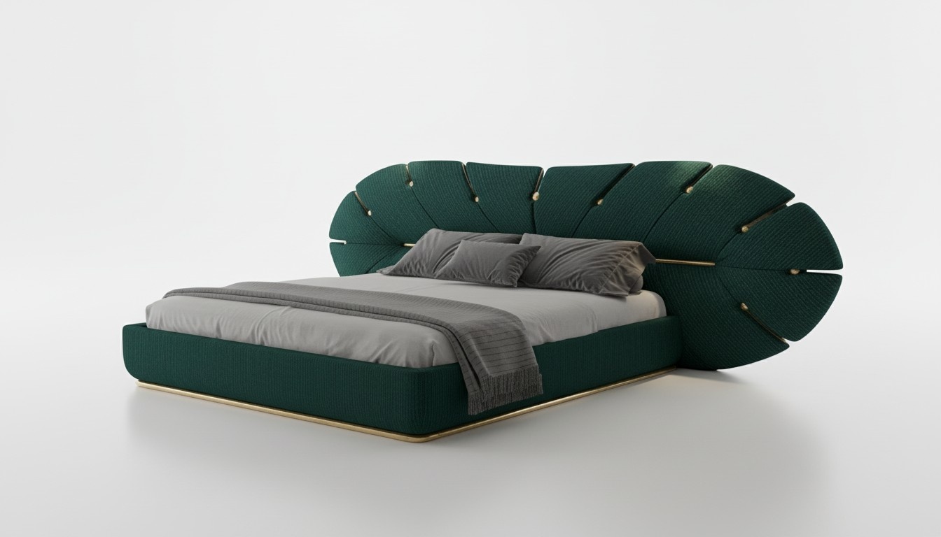 Luxus Bett GrÃ¼n Gold Akzent Polster FÃ¤cher Design Modernes Schlafzimmer